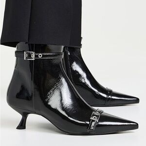 GANNI Black Patent Pointed-Toe Kitten Boots